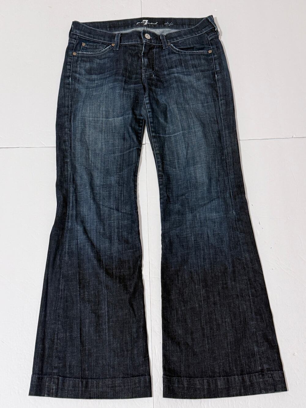 7 For All Mankind Dojo Bootcut Jeans, Dark Wash, Size 28